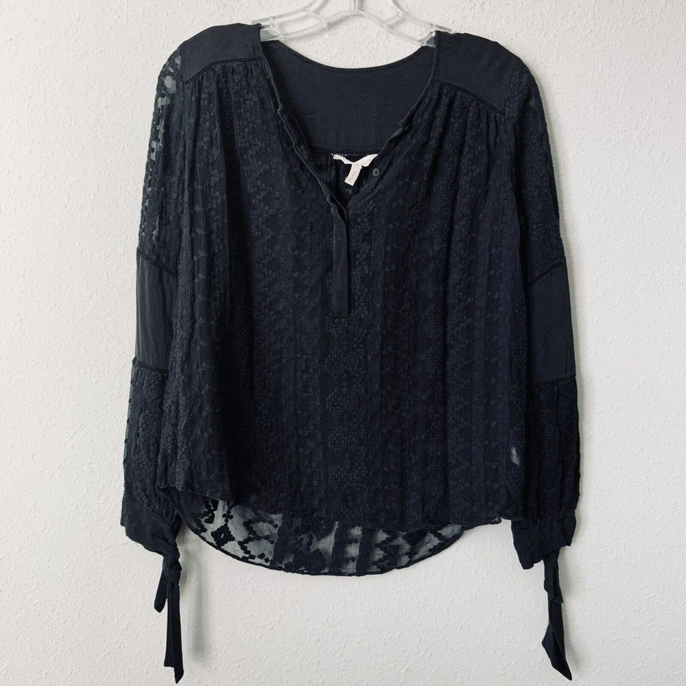 Rebecca Taylor Black Embroidered Lace Sheer Boho Sleeve Blouse